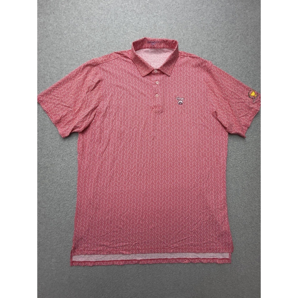 Draddy Sport‎ Polo Shirt Mens XL Red Geometric Print Golf Presidents Cup Stretch